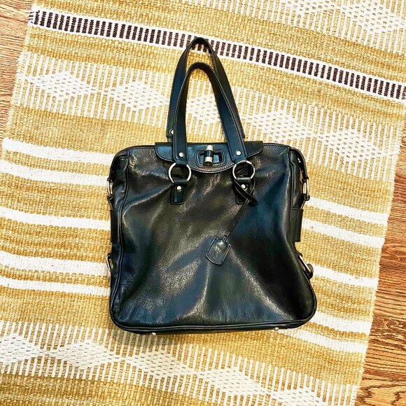 Authentic YSL Rive Gauche Leather Satchel by Yves Saint Laurent Black - Picture 1 of 8